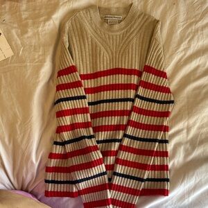 Paradis Perdue Beige and Red Striped Crewneck Sweater- 100% Recycled